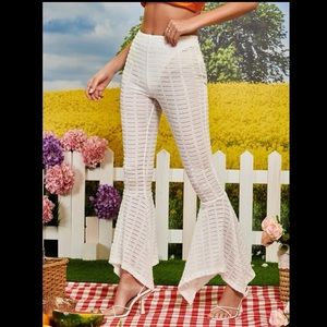 White hanky hem flare legged pants